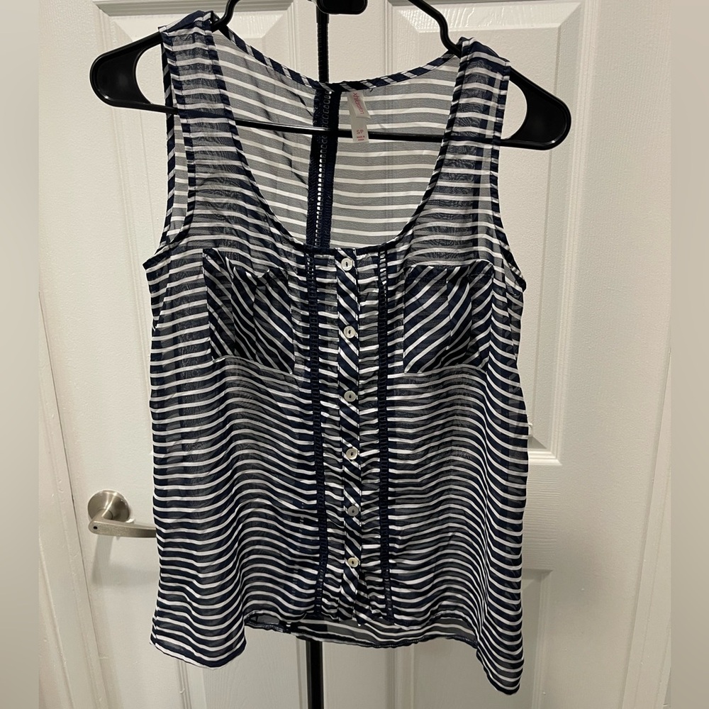 🛑 Xhilaration Navy and White Striped Button-Down Top
